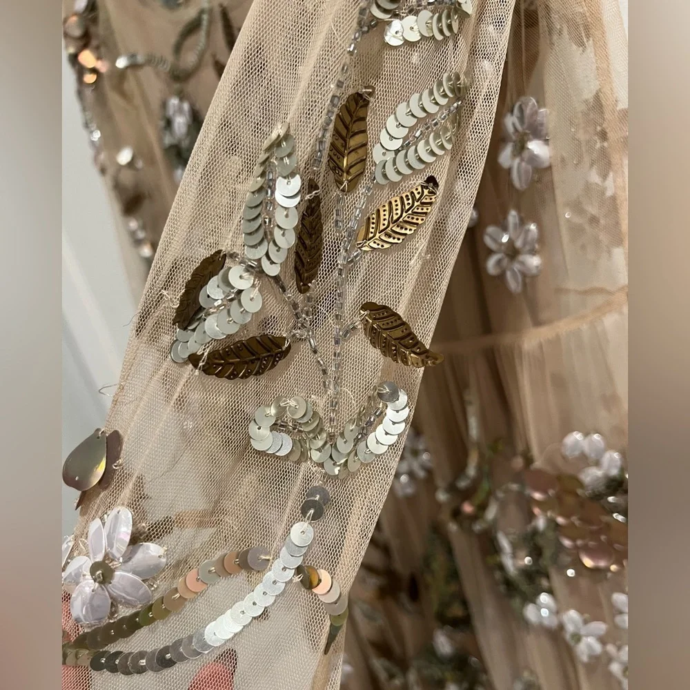 TOPSHOP Embellished Illusion Beige Tan Gown - Picture 13 of 14